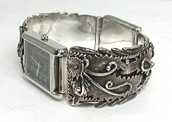 Authentic Native American Sterling Silver watch bracelet by Navajo silversmith Peterson Johnson