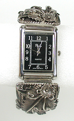 Authentic Native American Sterling Silver watch bracelet by Navajo silversmith Peterson Johnson