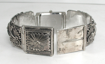 Authentic Native American Sterling Silver watch bracelet by Navajo silversmith Peterson Johnson