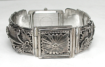Authentic Native American Sterling Silver watch bracelet by Navajo silversmith Peterson Johnson