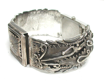 Authentic Native American Sterling Silver watch bracelet by Navajo silversmith Peterson Johnson