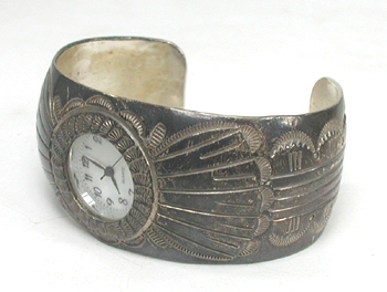 Authentic Native American Sterling Silver watch bracelet by Navajo silversmith Carson Blackgoat
