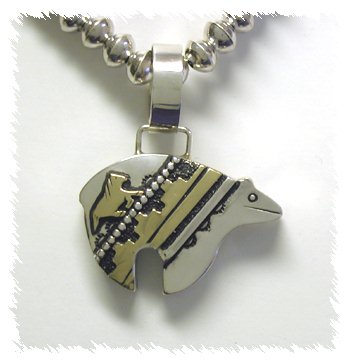 Native American Navajo  Sterling Silver and 14K Gold Fill Bear pendant