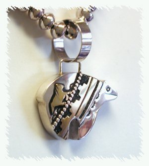 Native American Navajo  Sterling Silver and 14K Gold Fill Bear pendant