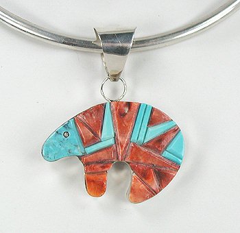 Native American Bear Turquoise Howlite Pendant Sterling Silver D-1935 