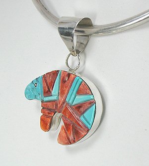 Native American Navajo Sterling Silver  cobblestone bear Pendant