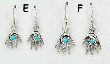 Native American Sterling Silver  turquoise Mystic hand earrings