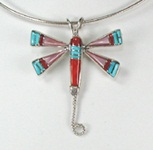 Zuni sterling silver inlay Dragonfly pin pendant