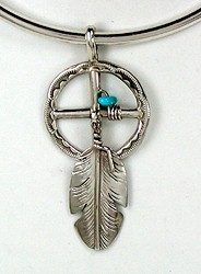 Sterling Silver Native American Navajo Medicine Wheel Feather pendant