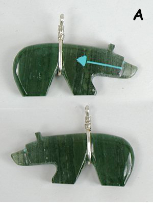 Authentic Native American Zuni green banded agate bear Pendant