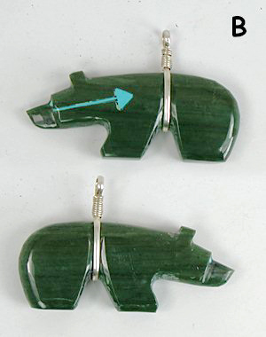 Authentic Native American Zuni green banded agate bear Pendant