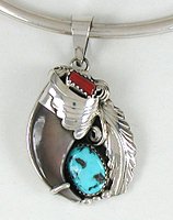authentic Native American turquoise coral and claw pendant by Elaine Sam Navajo