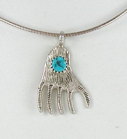 Authentic Native American sterling silver and turquoise Bear Paw Pendant Navajo