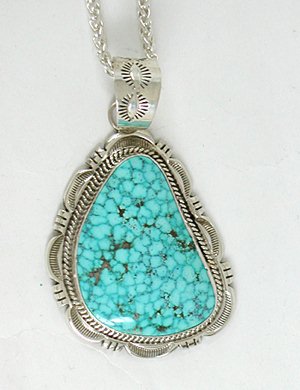 Authentic Native American Navajo Kingman Birdseye Turquoise Pendant by Cecil Atencio Navajo
