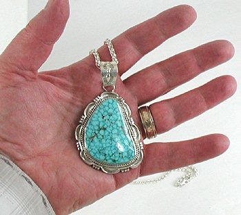 Authentic Native American Navajo Kingman Birdseye Turquoise Pendant by Cecil Atencio Navajo