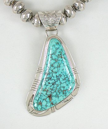 Authentic Native American Navajo Kingman Spiderweb Turquoise Pendant by Phillip Sanchez Navajo