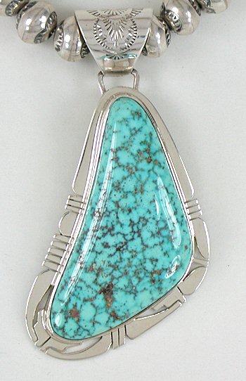 Authentic Native American Navajo Kingman Spiderweb Turquoise Pendant by Phillip Sanchez Navajo