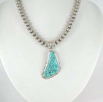 Authentic Native American Navajo Kingman Spiderweb Turquoise Pendant by Phillip Sanchez Navajo
