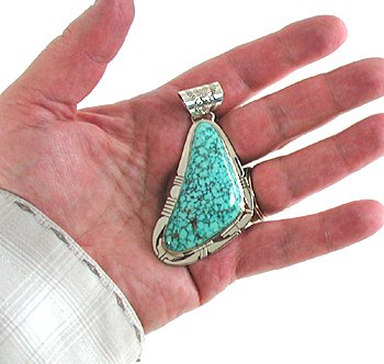 Authentic Native American Navajo Kingman Spiderweb Turquoise Pendant by Phillip Sanchez Navajo