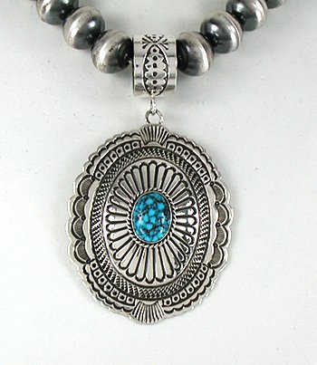 Authentic Native American Navajo Kingman Turquoise Pendant by Navajo Shelly Blackgoat