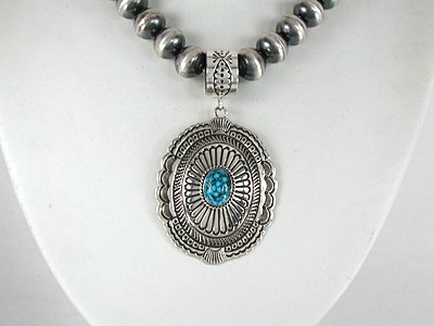 Authentic Native American Navajo Kingman Turquoise Pendant by Navajo Shelly Blackgoat