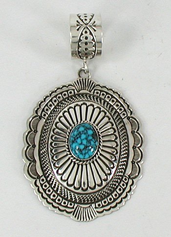 Authentic Native American Navajo Kingman Turquoise Pendant by Navajo Shelly Blackgoat