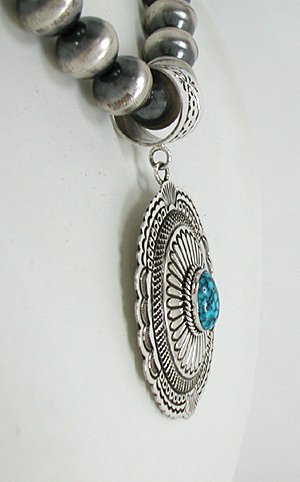 Authentic Native American Navajo Kingman Turquoise Pendant by Navajo Shelly Blackgoat