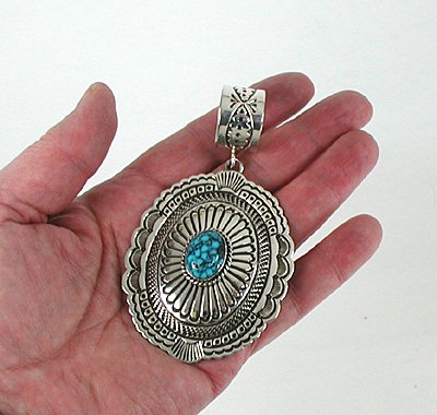 Authentic Native American Navajo Kingman Turquoise Pendant by Navajo Shelly Blackgoat