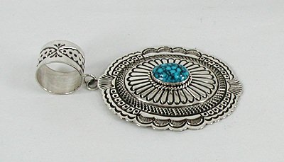 Authentic Native American Navajo Kingman Turquoise Pendant by Navajo Shelly Blackgoat