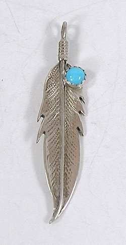 Sterling Silver and Turquoise feather pendant charm