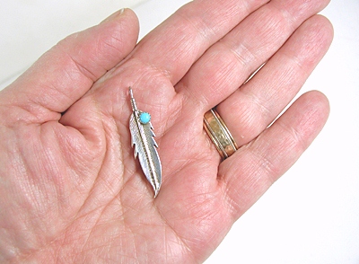 Sterling Silver and Turquoise feather pendant charm