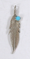 Sterling Silver and turquoise feather pendant charm