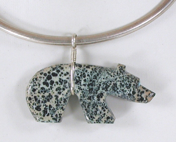 Authentic Native American bear Pendant with turquoise heart line by Zuni Everett Pino