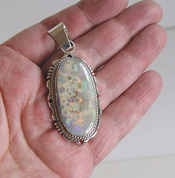 Authentic Native American Sterling Opal Pendant by Navajo Marie Bahe