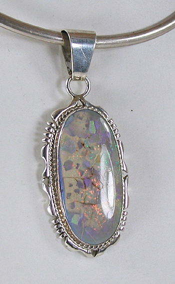 Authentic Native American Sterling Opal Pendant by Navajo Marie Bahe