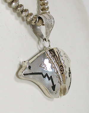 Authentic Native American Navajo Sterling Silver Bear pendant by Alonzo Marianot