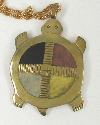 Authentic Native American Four Colors Turtle Pendant with chain by Lakota artist Mitchell Zephier
