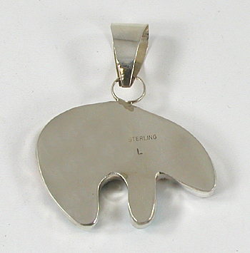 Authentic Native American Sterling Silver cobblerstone inlay bear Pendant by Navajo artist Percy Lewis
