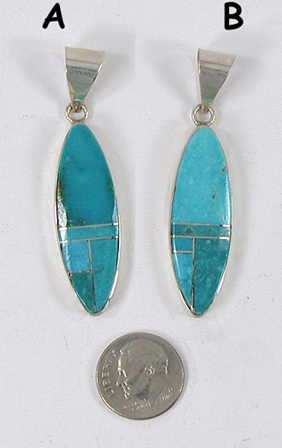 Authentic Native American Sterling Silver turquoise and Turquoise Inlay Pendant by Navajo artist Harold Smith