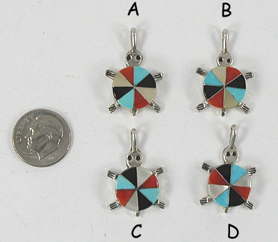 Authentic Native American Sterling Silver turquoise and Stone Inlay Pendant by Zuni artist Johnson Laweka