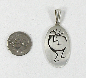 Authentic Native American Sterling Silver turquoise and coral Kokopelli Pendant by Navajo artist Charlton Lindsey