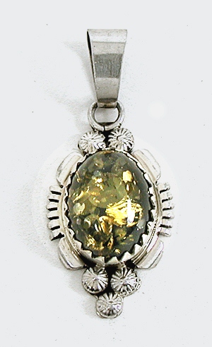 Authentic Native American Navajo Sterling Silver  Amber Pendant by Ervin Tsosie