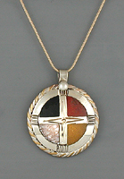 Authentic Native American Indian Four Directions Medicine Wheel Pendant by Lakota artisan Mitchell Zephier