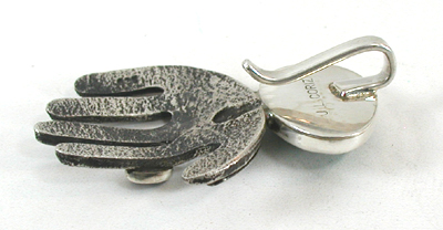 Authentic Native American Indian sterling silver hand pendant with turquoise stone and handmade chain by Santo Domingo artisan Javeri Coriz