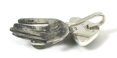 Authentic Native American Indian sterling silver hand pendant with turquoise stone and handmade chain by Santo Domingo artisan Javeri Coriz