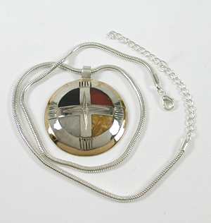Authentic Native American Indian Four Colors Medicine Wheel Pendant with chain by Lakota artisan Mitchell Zephier
