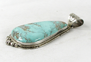 Authentic Native American Indian sterling silver turquoise pendant by Navajo silversmith Lester Jackson