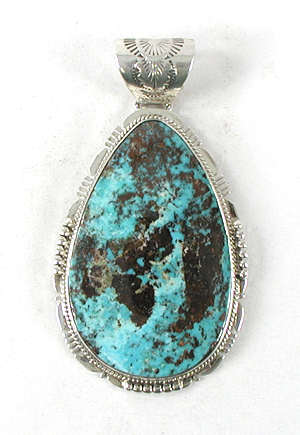 Authentic Native American Indian sterling silver turquoise pendant by Navajo silversmith John Nelson