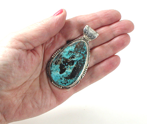 Authentic Native American Indian sterling silver turquoise pendant by Navajo silversmith John Nelson