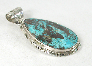 Authentic Native American Indian sterling silver turquoise pendant by Navajo silversmith John Nelson